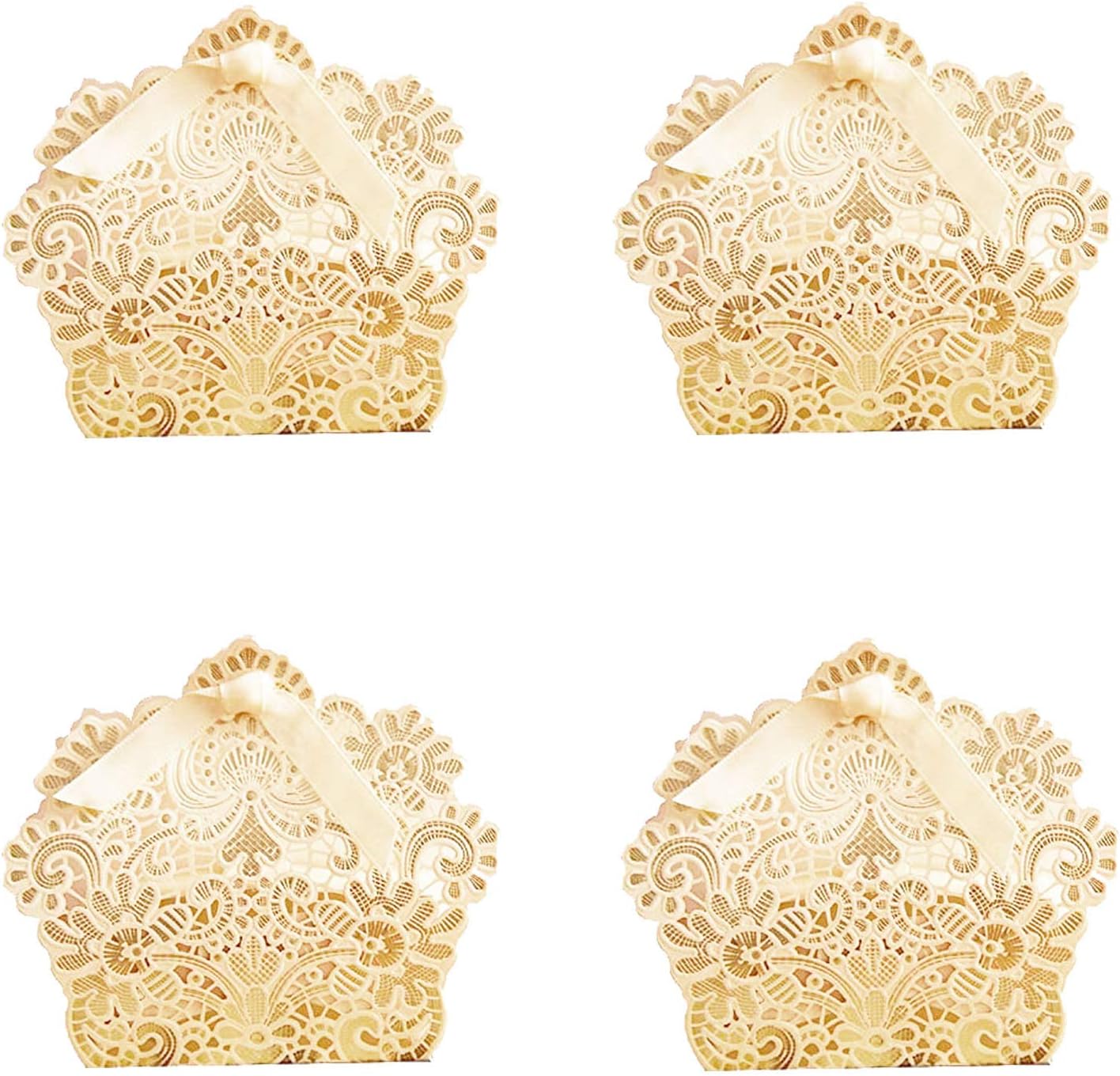 50 PCS Laser Cut With Ribbon Wedding Party Favor Box, Wedding Gift Box, Chocolate Candy and Gift Boxes Paper bags for