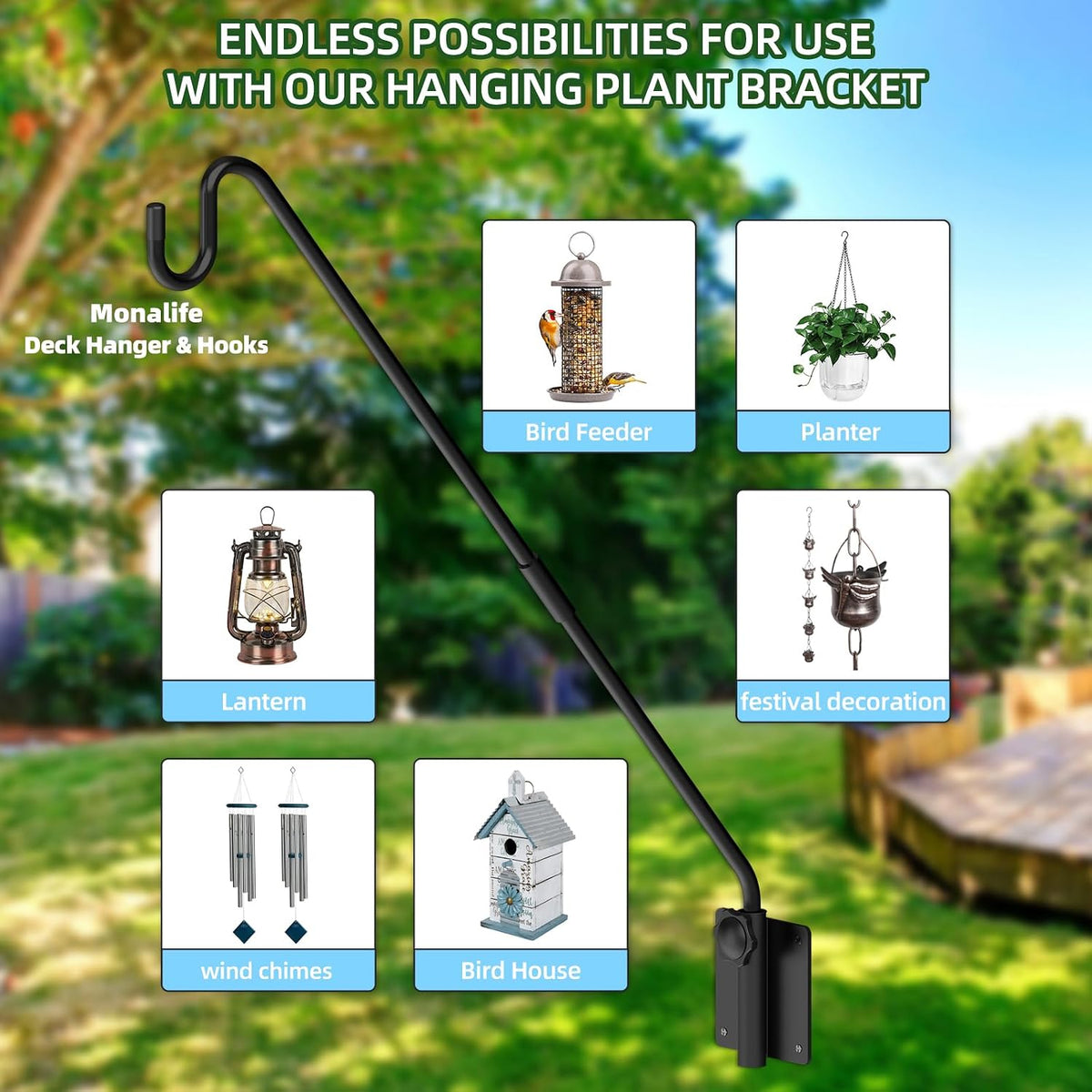 Deck Hook Wall Mount, Heavy Duty Metal Plant Hanger 360° Rotating