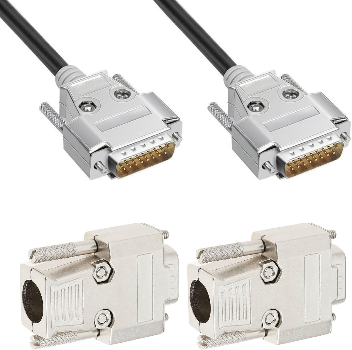 ECSiNG 2pcs 9 Pin DB9 RS232 Male Connector Metal Housing Adapter with Hollow Gold-Plated Pins