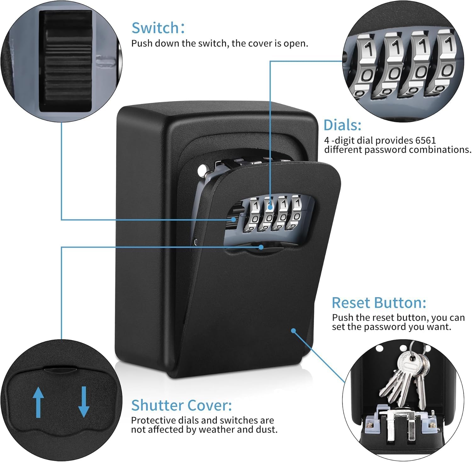 Key Lock Box for Outside - Sturdy and Durable Lock Box for House Key,5 Key Capacity Lockbox for Keys