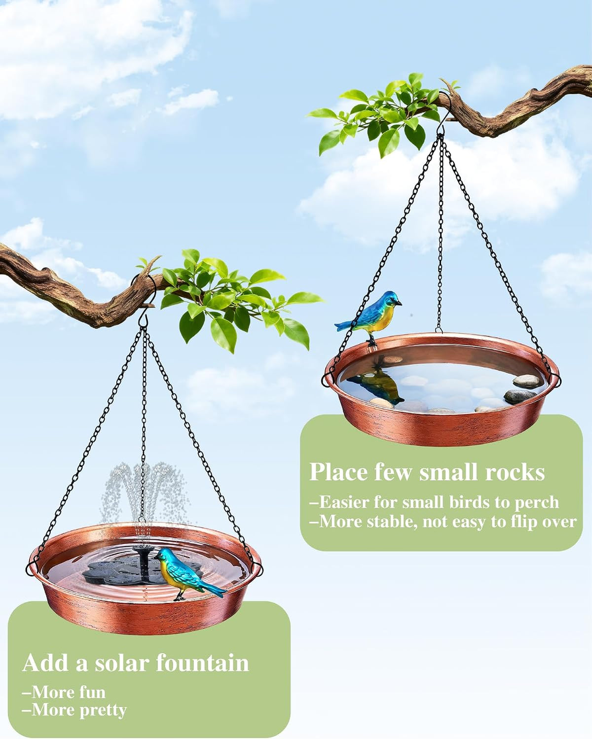 Hanging Bird Bath Outdoor 11.5" Antique Copper Metal Birdbath & Feeder Bowl