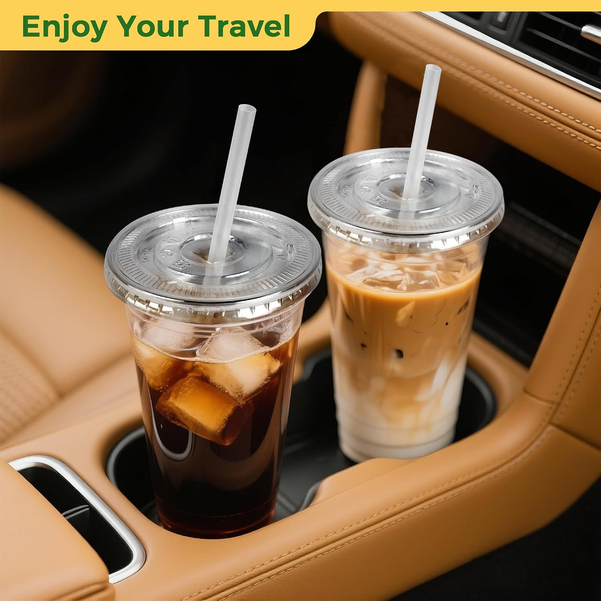 32 oz Clear Plastic Cups with Lids and Jumbo Boba Straws