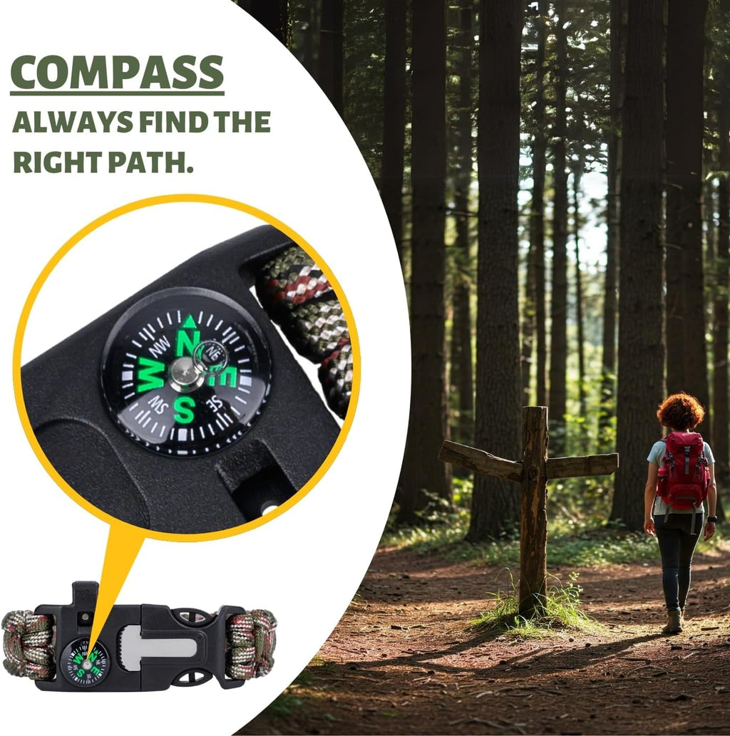 Tactiko Tactical Bracelet & 10' Paracord | Compass, Mini Saw & Fire Starter | Emergency Whistle | Outdoor Essential