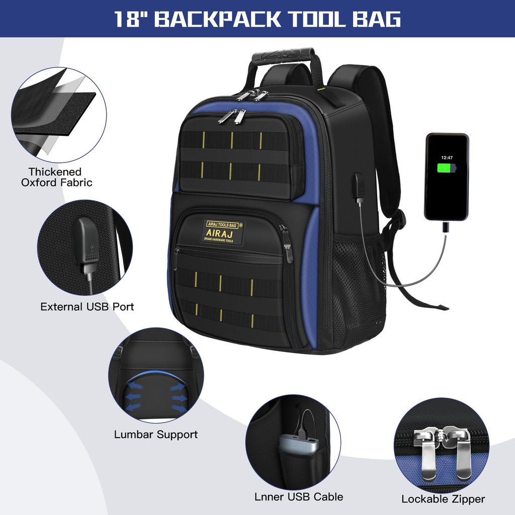 21" Rolling Tool Bag with Wheels & 18" Tool Backpack Set | Adjustable Telescoping Handle | Waterproof Tool Bag | Tool