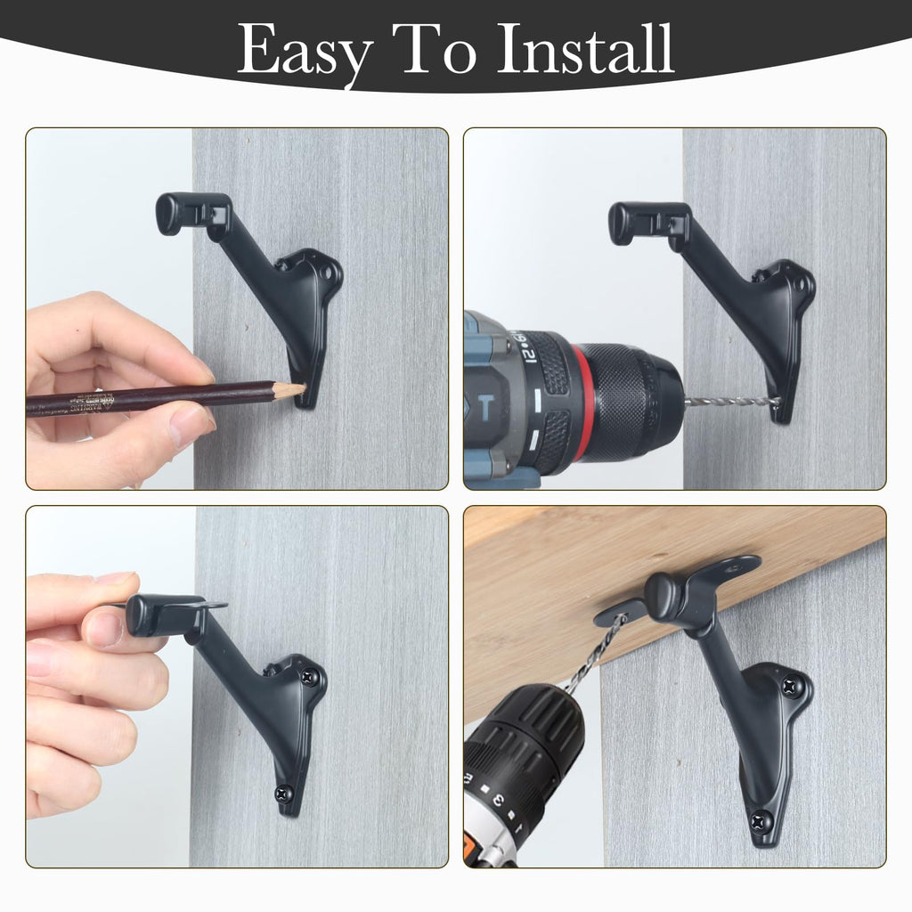 Handrail Bracket for Stairs, Matte Black, 3 Pack