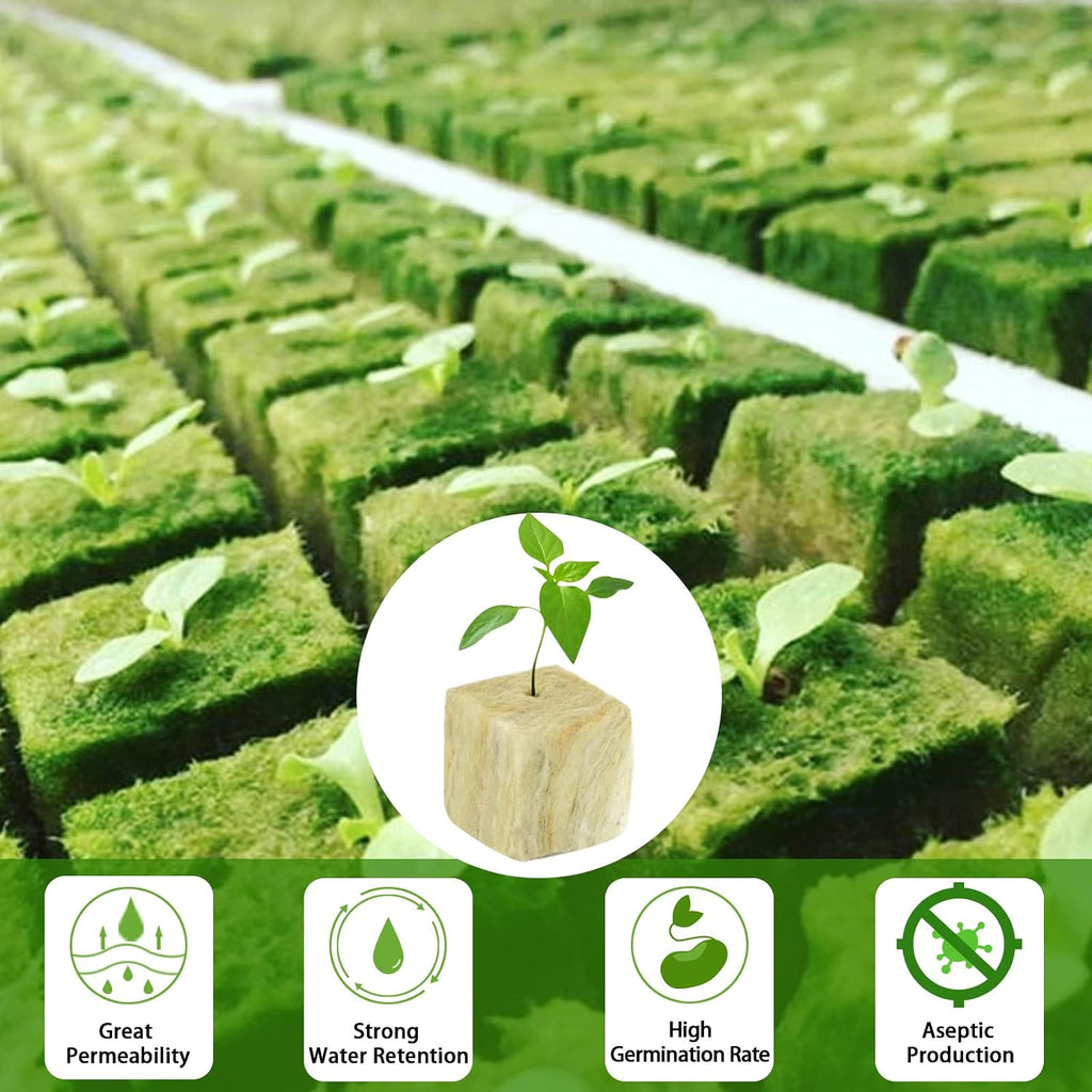 1.5 Inch Rockwool Cubes Seed Starter Plugs for Hydroponics,196 Plugs | Promotes Germination Rate & Root Growth
