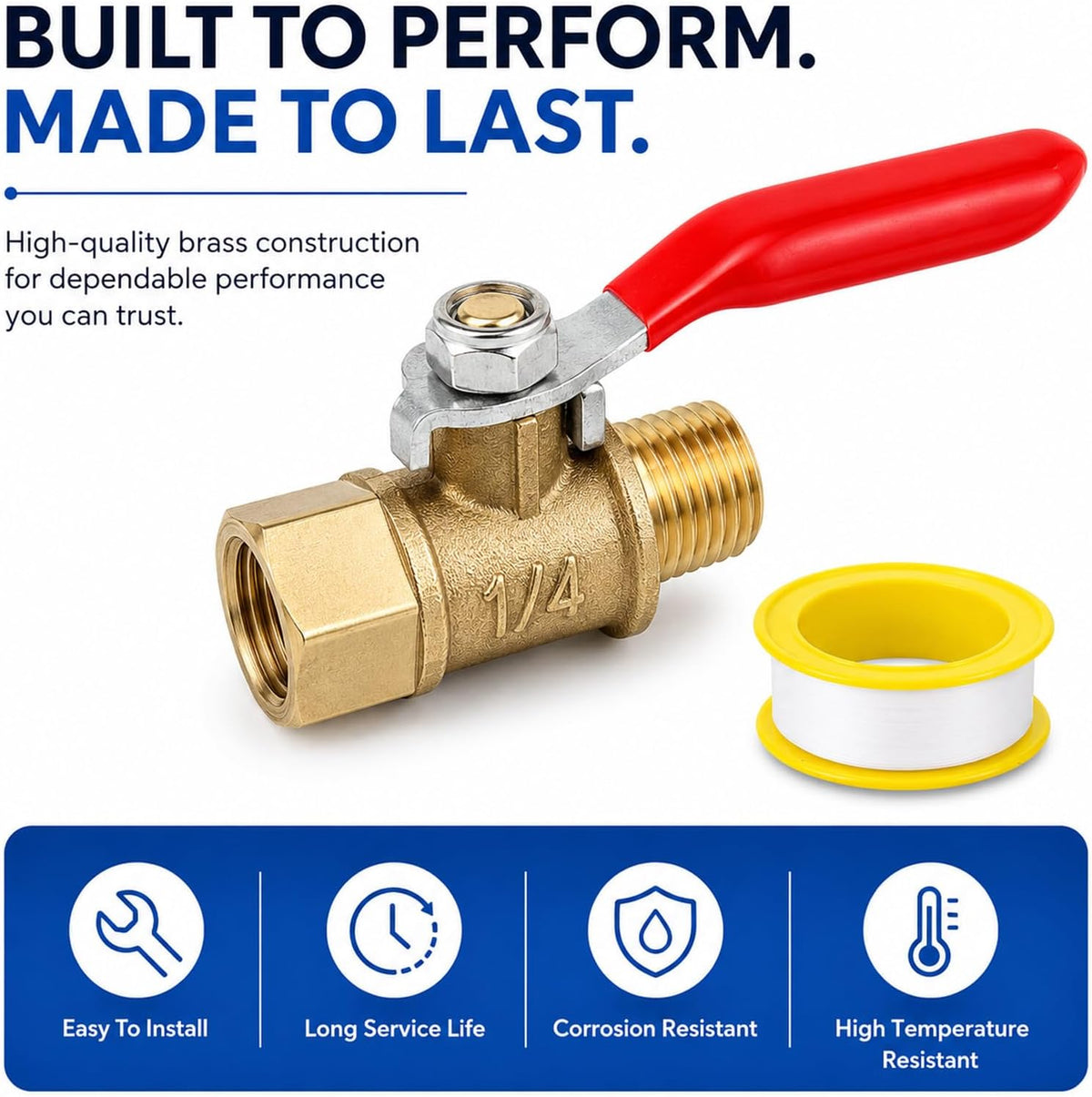 4 Pack 1/4 Inch Ball Valve Heavy Duty Brass Ball NPT Valve Shut Off Switch