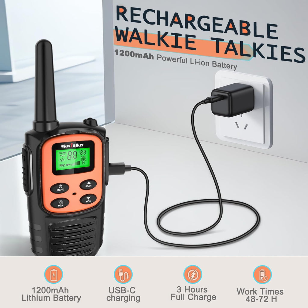 Walkie Talkies Long Range 2 Pack,Rechargeable 22 FRS Channels Two Way Radio | NOAA, LED flash & VOX walkie talkies