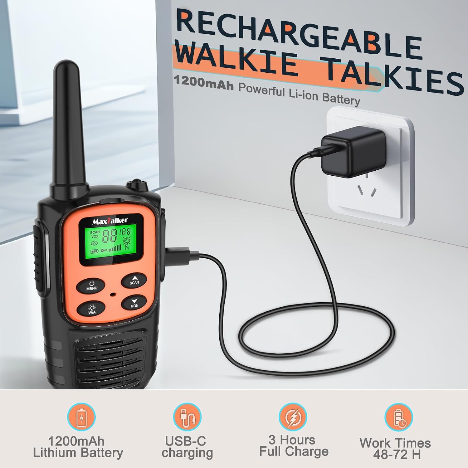 Walkie Talkies Long Range 2 Pack,Rechargeable 22 FRS Channels Two Way Radio | NOAA, LED flash & VOX walkie talkies