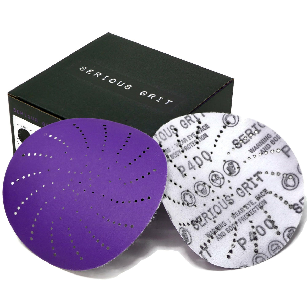 Serious Grit - 5-Inch P400 Grit Ceramic Multi-Hole Sanding Discs - 50 Pack