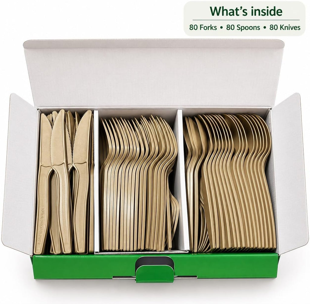 Sugarcane Disposable Cutlery Set, 240pc, Forks, Spoons, Knives