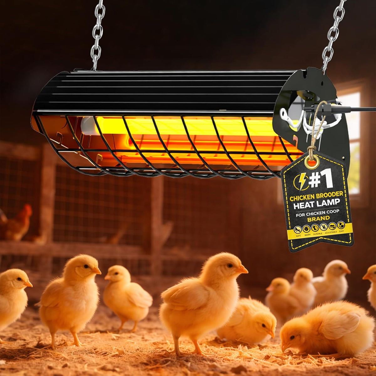 300W Heat Lamp for Chickens Brooder Heater 2PCS Chicken Coop Heater Upgraded 12000H Carbon Fiber Bulbs Adjustable 2