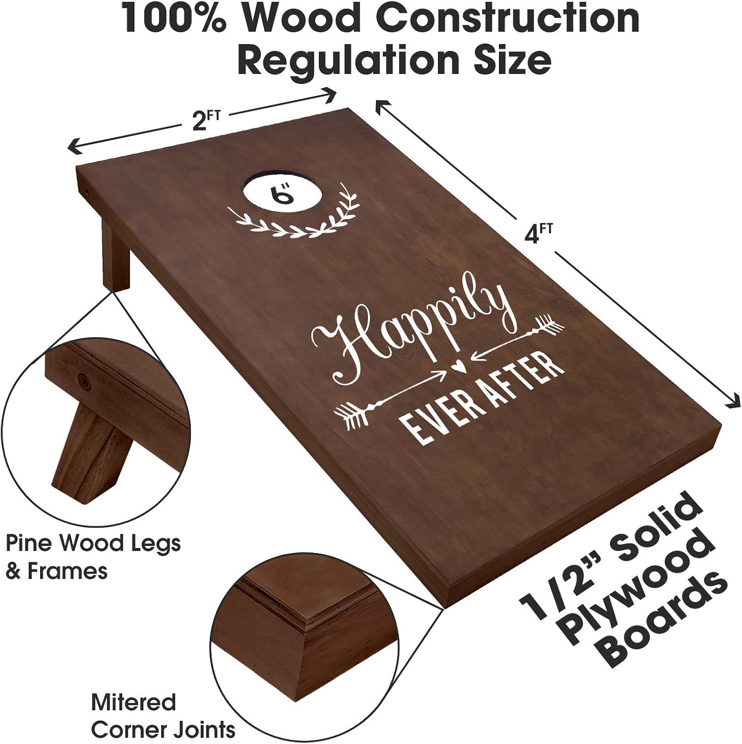 Wedding Cornhole Set | Regulation 4 ft x 2 ft Size Solid Stained Wood with Carrying Case (Choose Your Colors) - Match