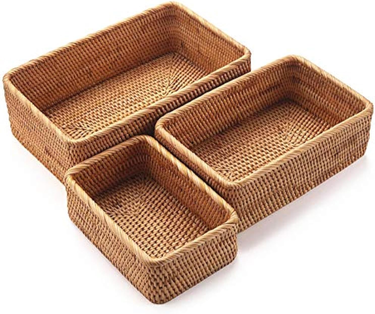 Natural Rattan Storage Baskets, Rectangular Woven Fruit Baskets, Decorative Wicker Basket and Small Baskets for