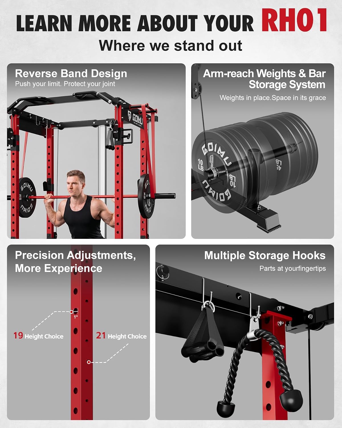 RH01 Power Cage Rack, 2000LBS Squat Rack with with Cable Crossover System&LAT Pull Down System, Multi-Function