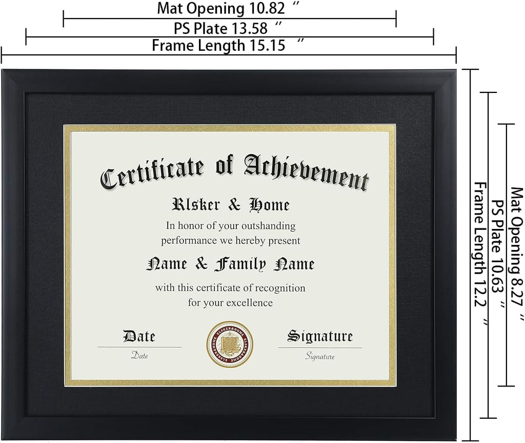 8.5x11 Certificate Frame Black with Black Mat Gold Rim | Displays Diploma 8.5x11 Inch with Mat - 11x14 Inch Without