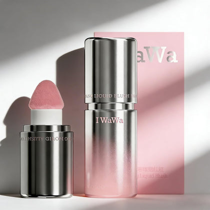 Liquid Blush, IWAWA Puffy Liquid Blush – Jelly Texture Cream Blush with Sponge Tip, Matte Nude Buildable Blusher