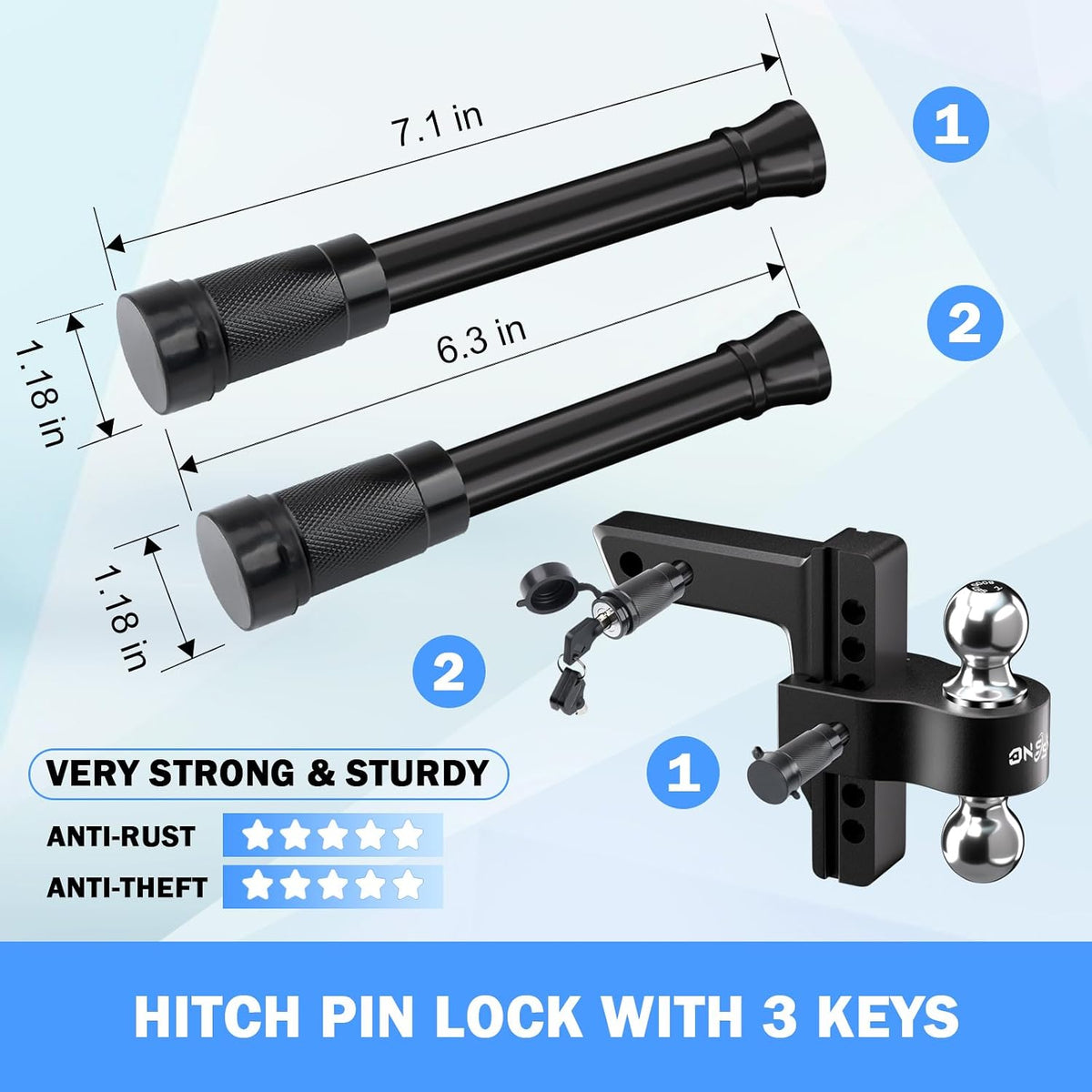 Adjustable Trailer Truck Drop Hitch - Fits 2 Inch Receiver Only, 6 Inch Drop Dual Ball Mount 2" and 2-5/16" Up to
