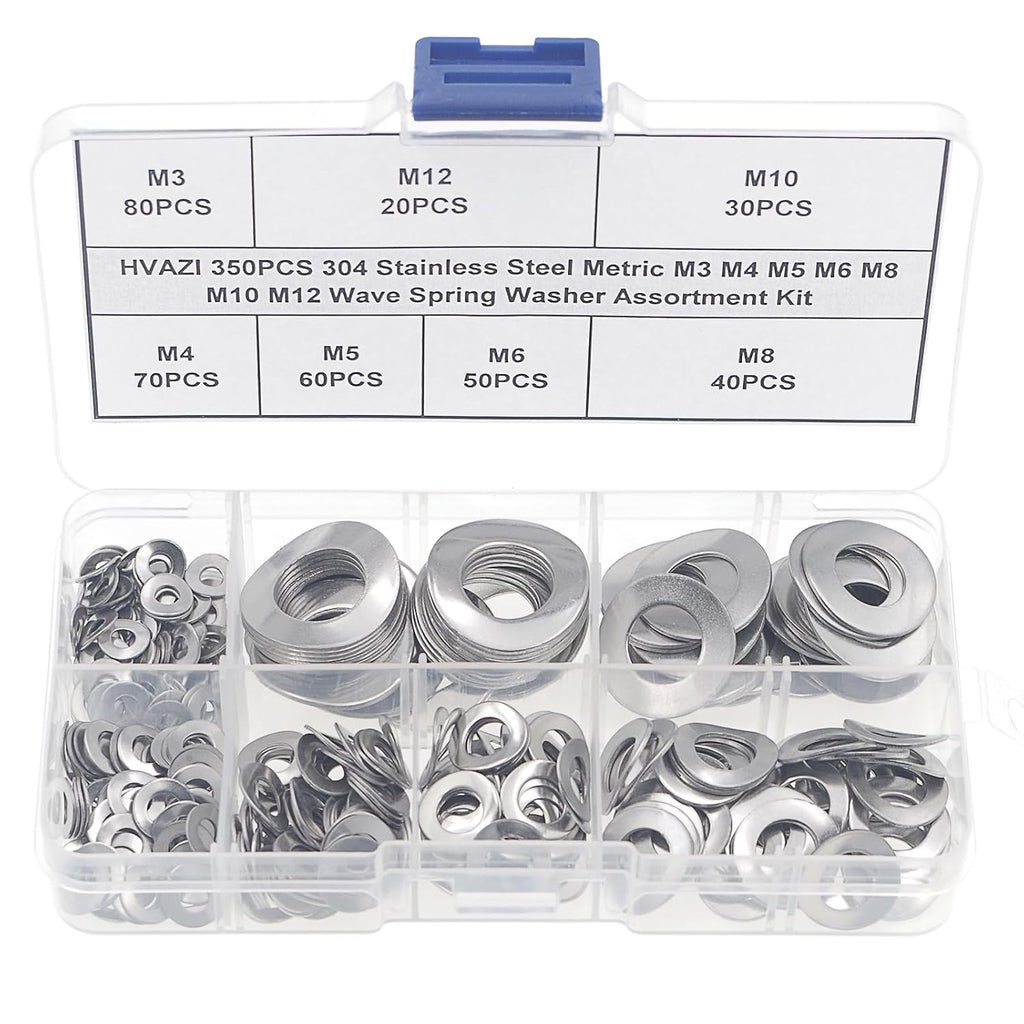 350PCS Metric M3-M12 304 Stainless Steel Wave Spring Washers Kit