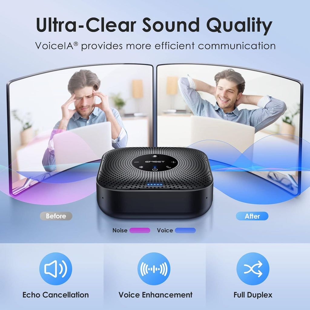 M0 Plus Conference Speaker and Microphone, 4 Mics 360° Voice Pickup | Noise Reduction, USB C&C-to-A Adapter