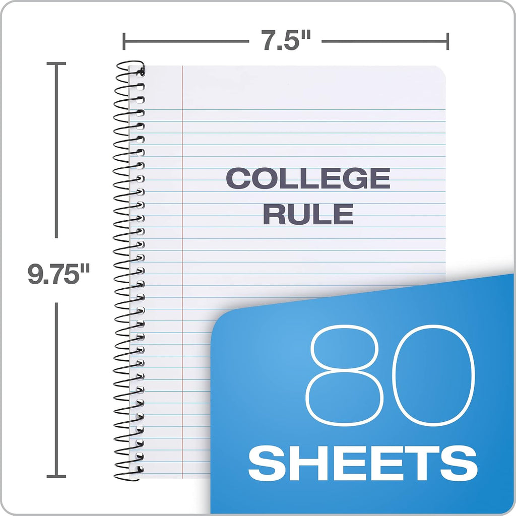 Composition Spiral Notebooks, 4 Pack, Cover Colors Vary, College Ruled Paper, 9-3/4 x 7-1/2 Inch School Journals