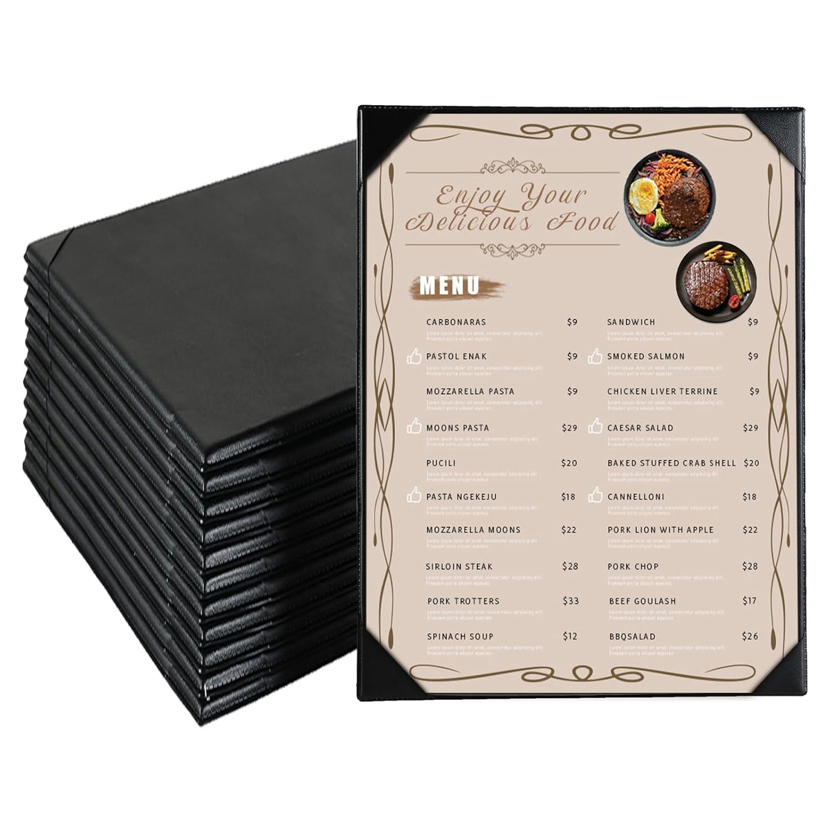 1 Page Leather Restaurant Menu Covers Holders 8.5" X 11", Wine List