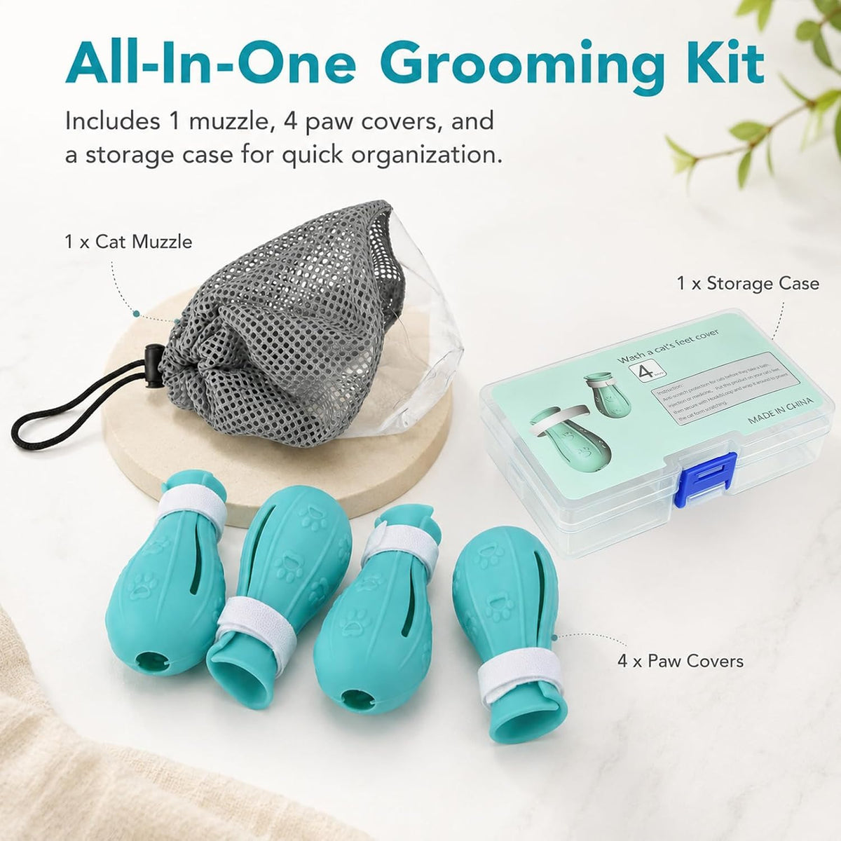 Adjustable Cat Muzzle, Breathable TPU + 4 Anti-Scratch Gloves for Grooming