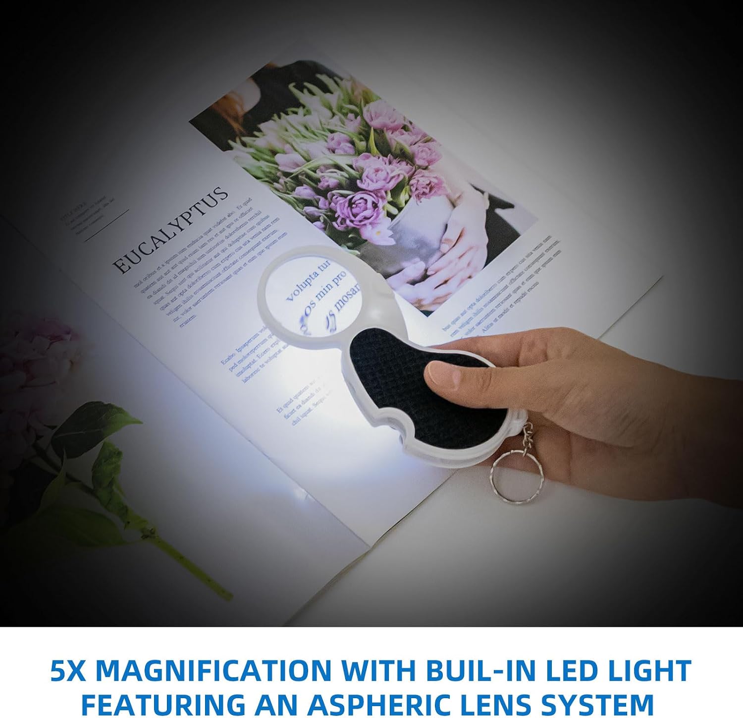 Magnifying Glass with Light, 5X Pocket Magnifier, Lightweight LED Illuminated Magnifying Glass for Reading, Macular