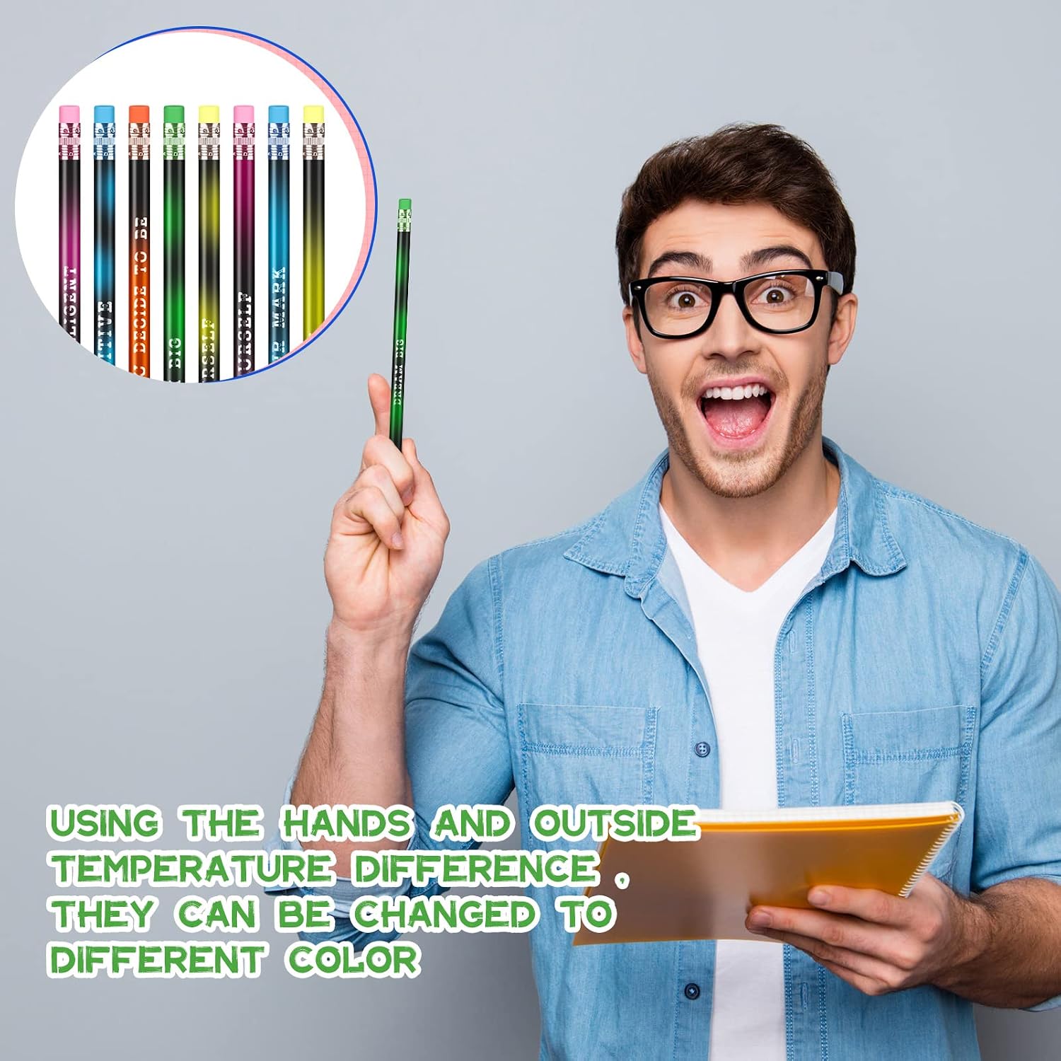 100 Pcs Inspirational Pencils Color Changing Pencils Bulk with Eraser HB Wooden Pens Gift for Kids Back to School