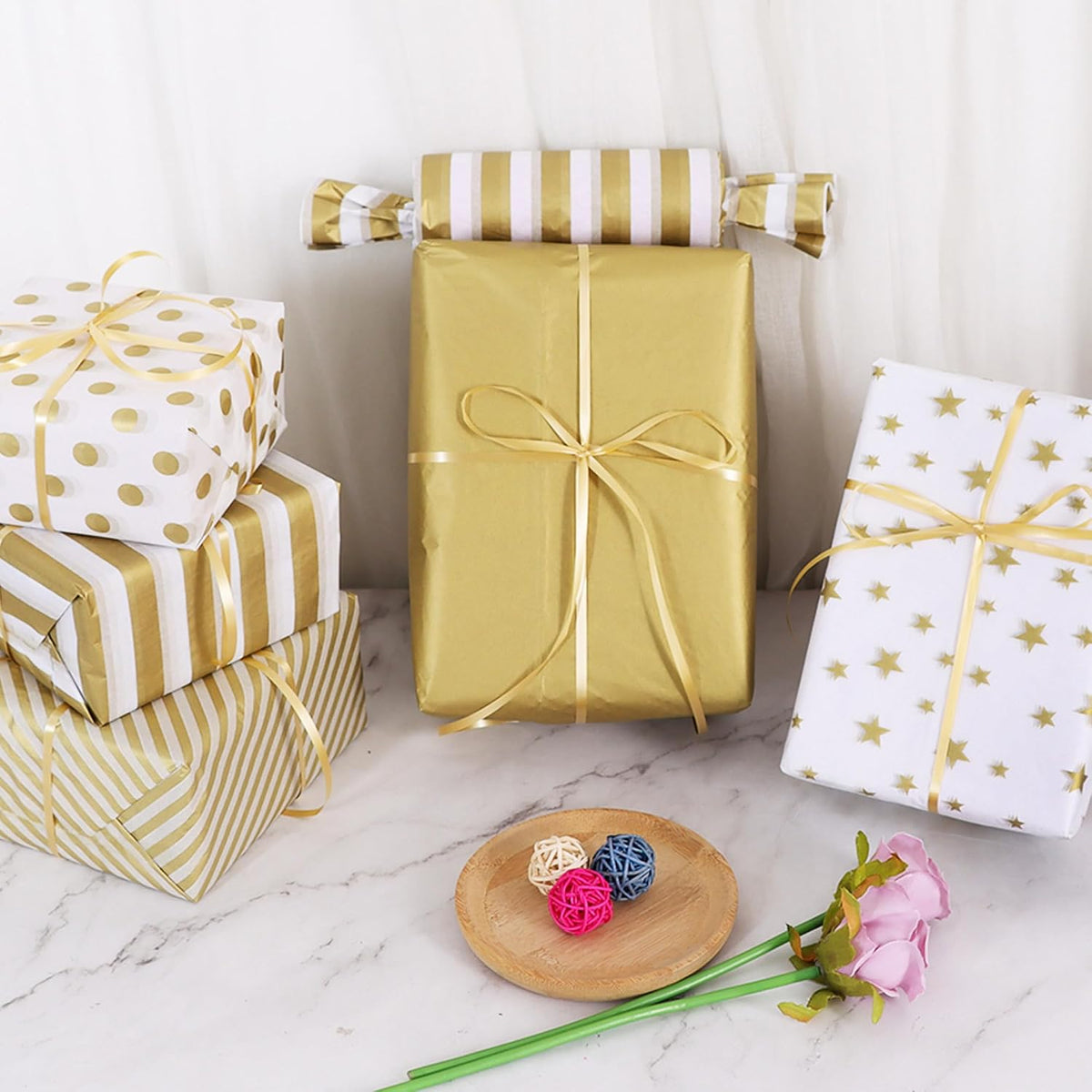 100 Sheets Gold White Tissue Paper Bulk for Gift Wrapping Gift Bag