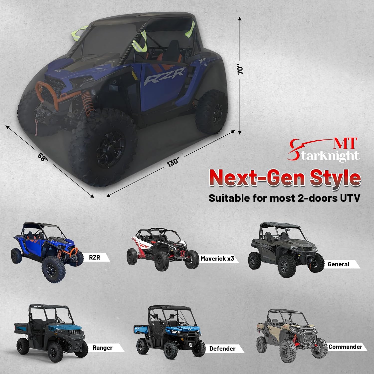 Heavy Duty 420D RZR UTV Cover 2-3 Seater 130" x 70" x 58" | Waterproof; for Outdoor Storage; Compatible with Polaris