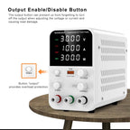 DC Power Supply Variable, Bench Power Supply with Encoder Adjustment Knob, Output Enable/Disable Button, Adjustable Power Supply with USB Quick-Charge, Short Circuit Alam (30V 10A White)