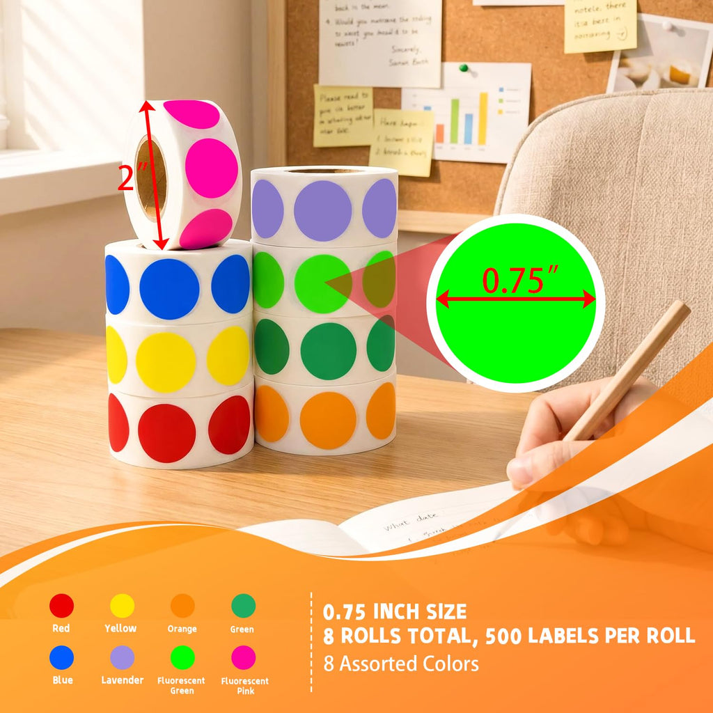 4000 PCS Colored Dot Stickers 3/4" Round Circle Coding Labels