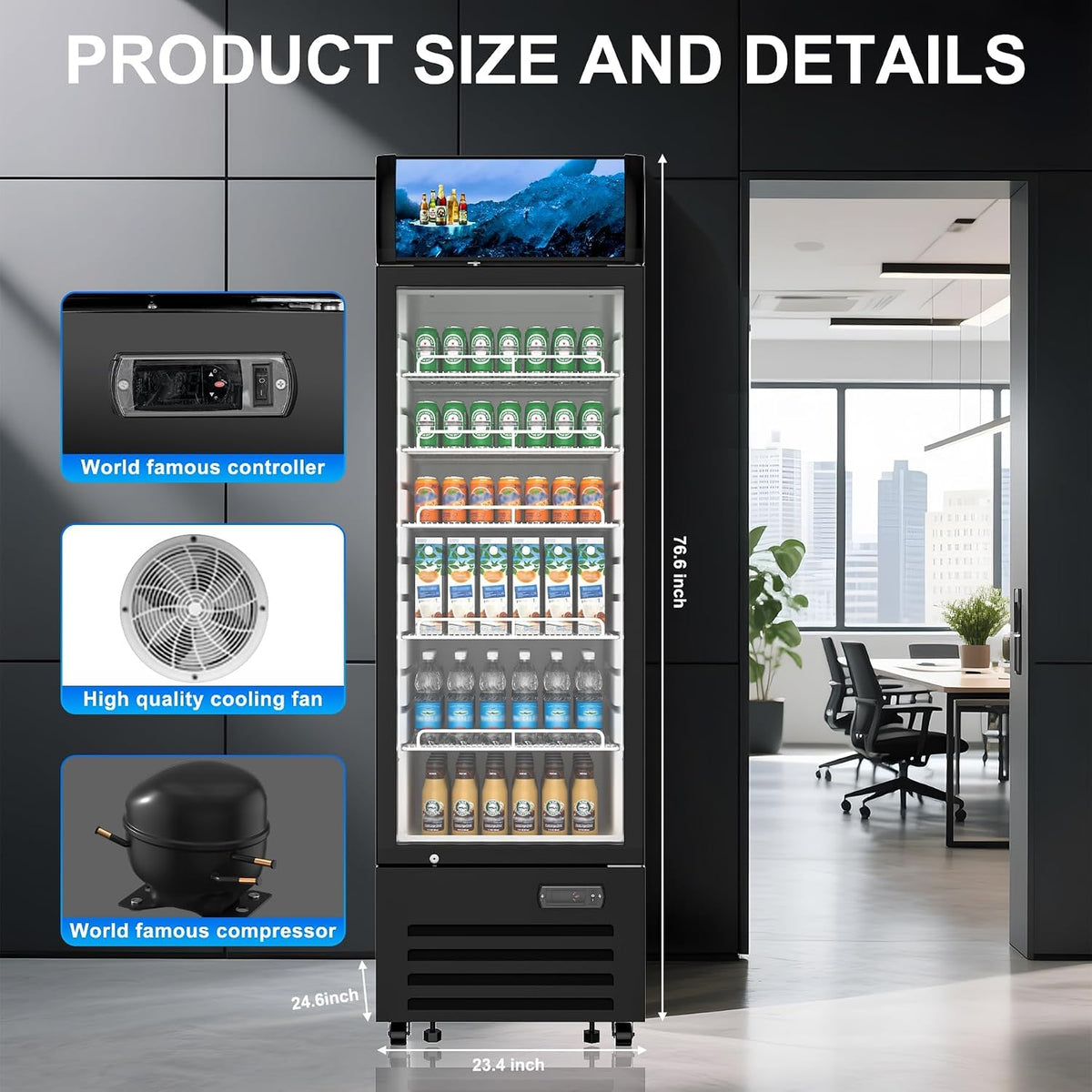 Commercial Beverage Refrigerator 1 Glass Door Display Fridge