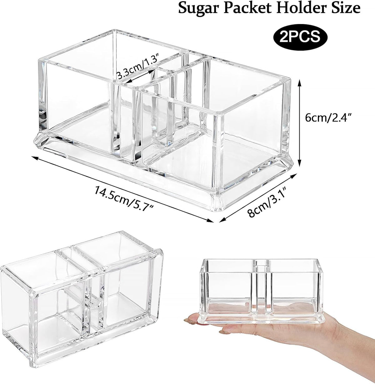 2 Pack Sugar Packet Holder, Acrylic Sugar Bowl for Restaurant
