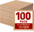 100 Pack 12x12 In Corrugated Cardboard Sheets, Flat Square Cardboard