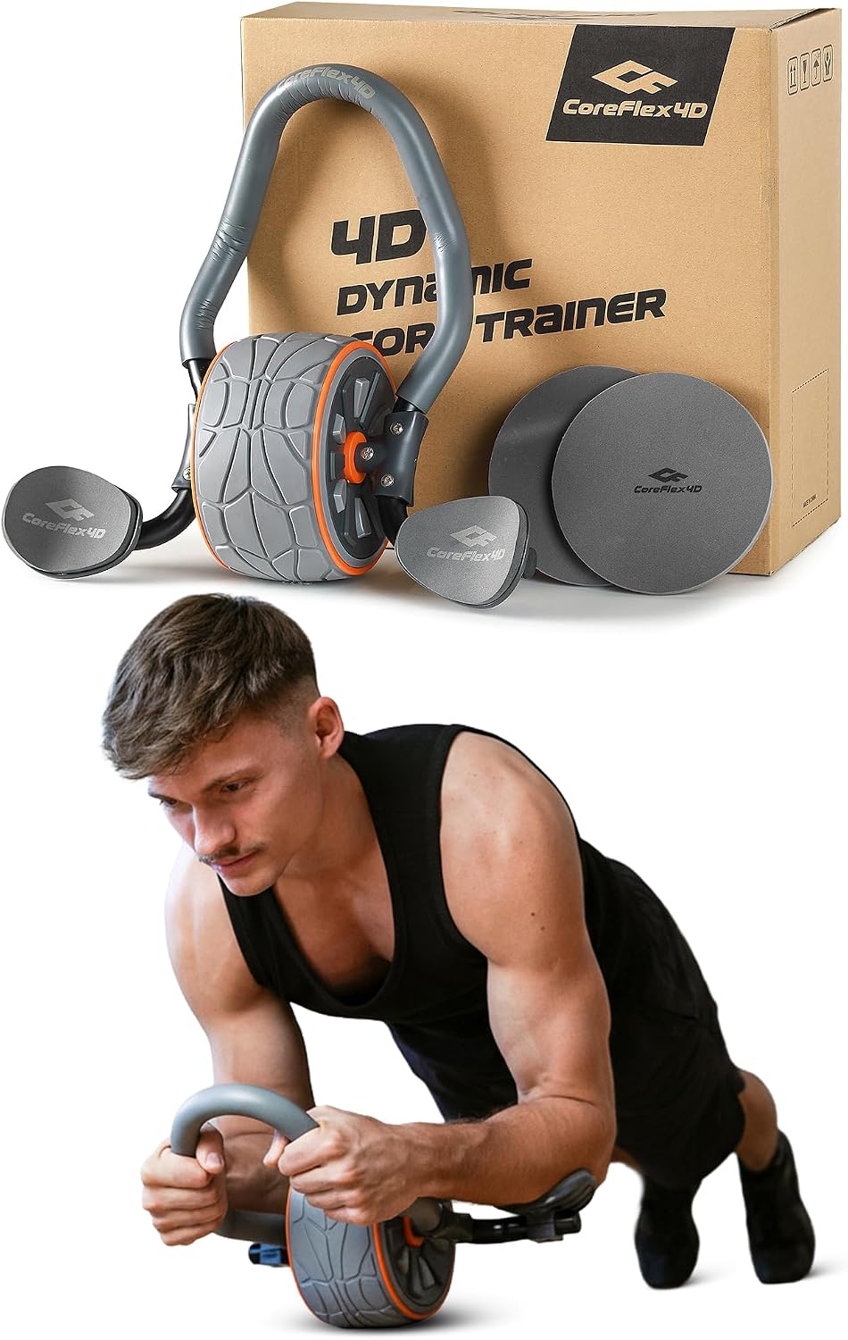 CoreFlex4D Ab Roller Wheel with Elbow Support, 4D Multi-Directional Core Trainer for Abs, Obliques & Stability, Heavy
