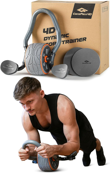 CoreFlex4D Ab Roller Wheel with Elbow Support, 4D Multi-Directional Core Trainer for Abs, Obliques & Stability, Heavy