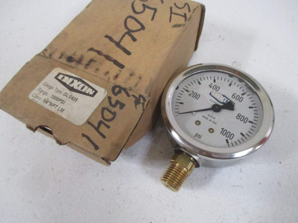 DIXON GLS435 0-1000PSI, 1/4" LM, Liquid Filled Stainless CASE Gauge 2-1/2" FACE