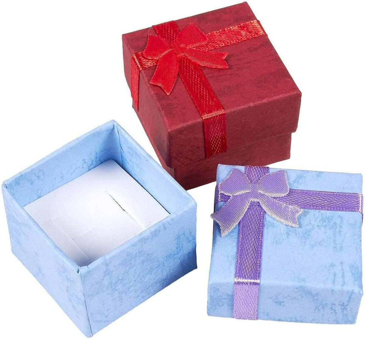 Ring Boxes Bulk Set - 24-Pack Multi-Color Square Cardboard, 1.6 x 1.2 x 1.6 In - Mini Gift Box with Lid & Bow for