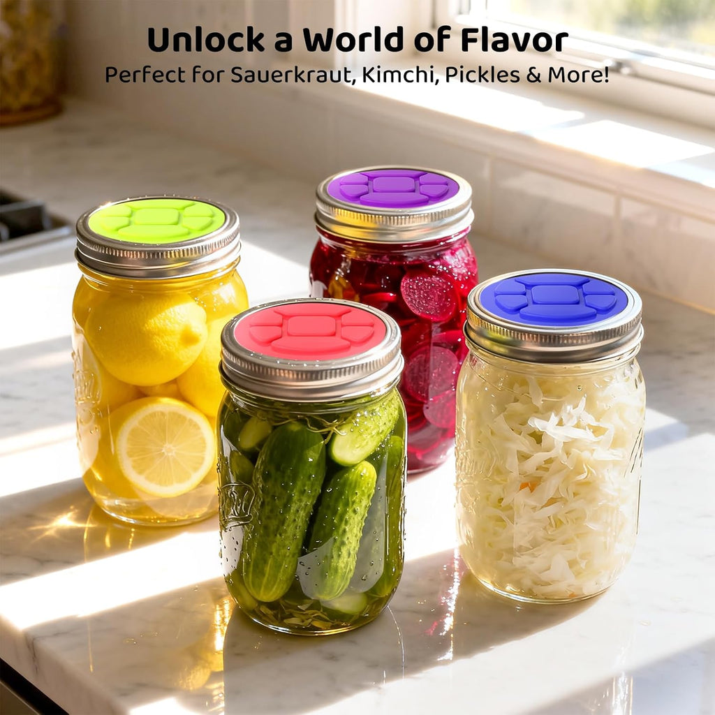The Complete Fermentation Kit: 6-Pack Fermenting Lids for Wide & Regular Mouth Mason Jars,Versatile Airlock Lids for