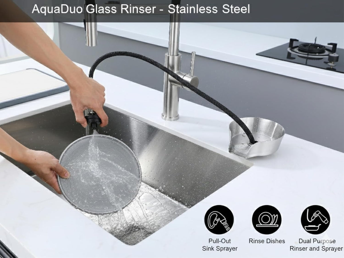 AquaDuo Glass Rinser & Kitchen Sink Sprayer Stainless Steel, Brushed Nickel