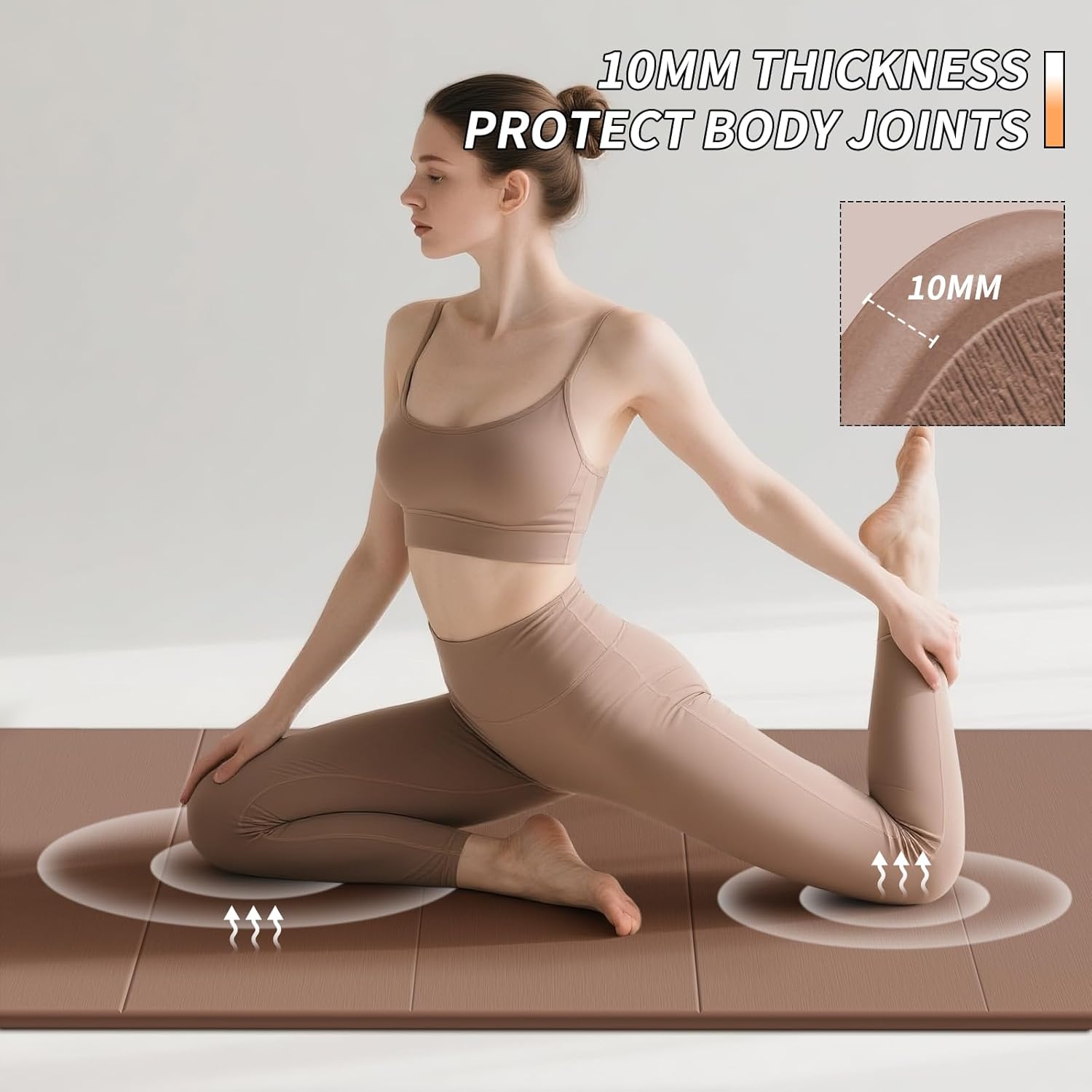 Foldable Fitness Yoga Mat | 2/5" (10MM) Extra Thick | SGS Certified Non-Slip TPE | 75x26" Extra Long-Wide | Portable