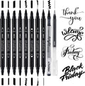 Dual Tip Black Acrylic Calligraphy Pens, 10 Size Calligraphy markes for Writing, Hand Lettering Pen for Art Drawing