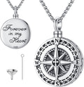 Compass Necklace for Women Men 925 Sterling Silver Pendant Urn Necklaces for Ashes Picture Locket Necklace Anchor