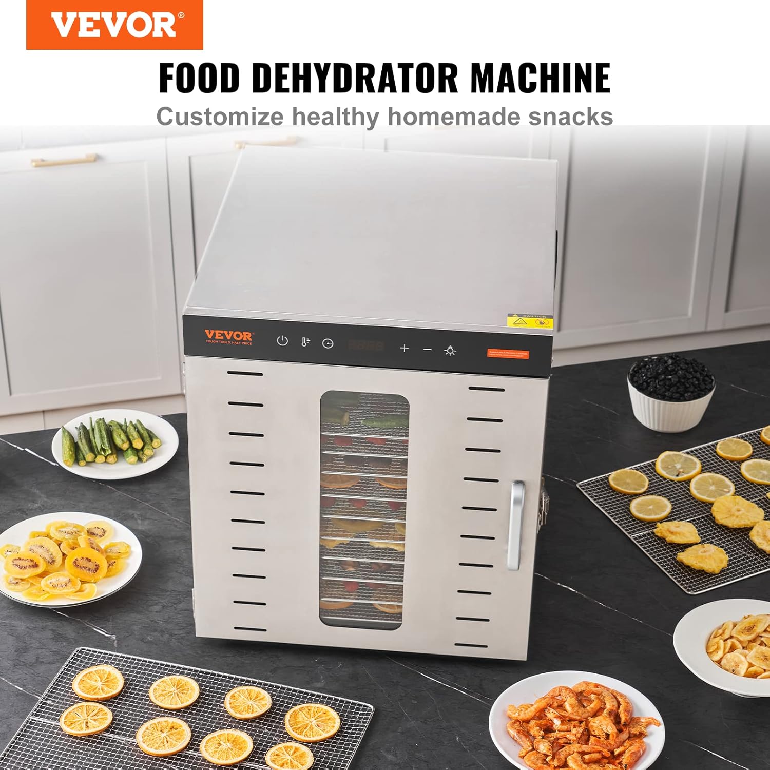 Food Dehydrator, 10 Trays Stainless Steel Food Dehydrator Machine, 1000W Dehydrators with Digital Adjustable Timer &