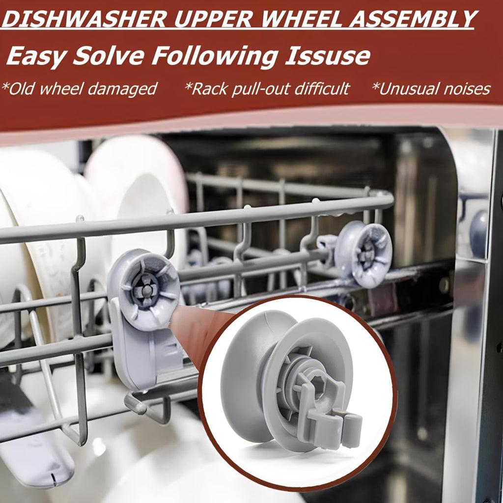 4-Pack Dishwasher Upper Wheel Assembly 611475 Dishrack Upper Rack Wheel,Replace Model 1559847 AH3477735 (UPPER ROLLER-Grey)