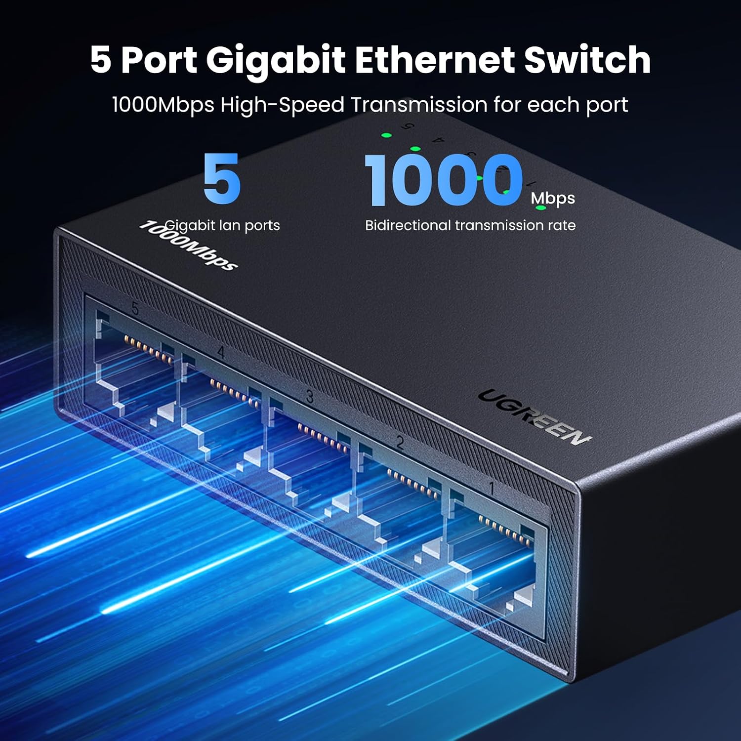 Ethernet Switch, 5 Port Gigabit Plug & Play Ethernet Splitter | Wall Mount & Desktop Network Switch Hub, Unmanaged