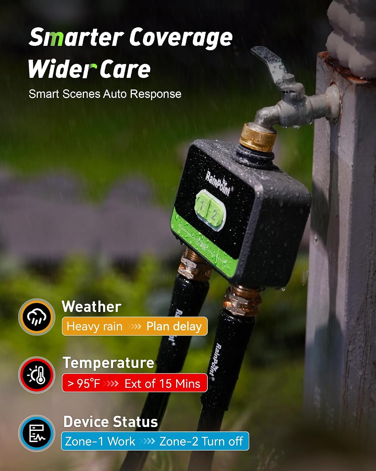 WiFi Water Timer for Garden Hose with Brass Inlet & Outlet, 2-Zone Smart Hose Timer, WiFi Irrigation Controller via