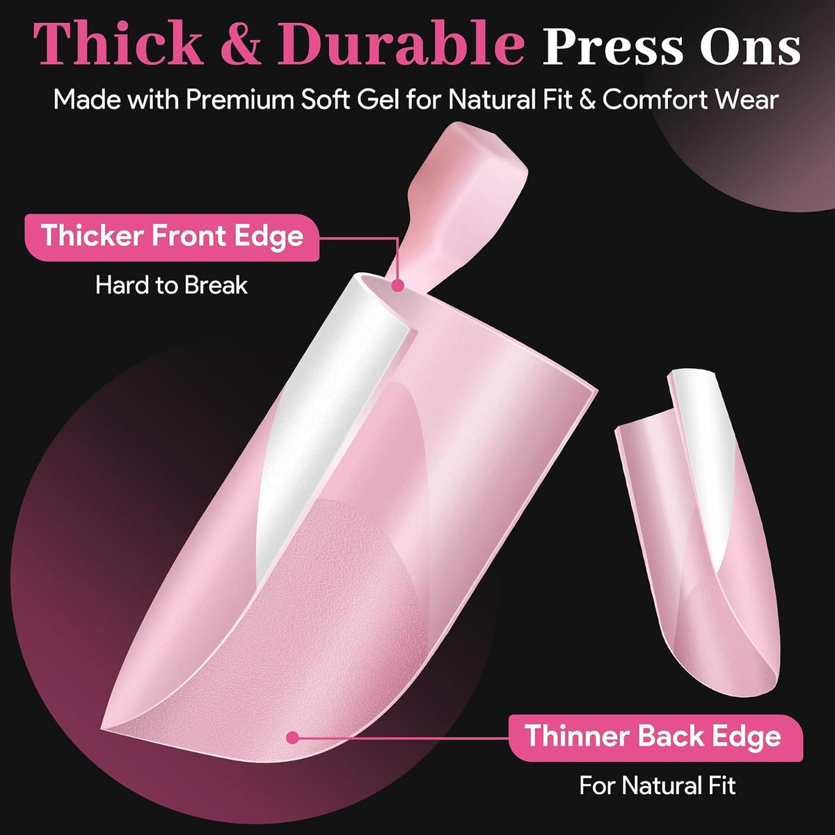 Press on Nails & Toenails, 60Pcs 2-in-1, Light Pink French Tip
